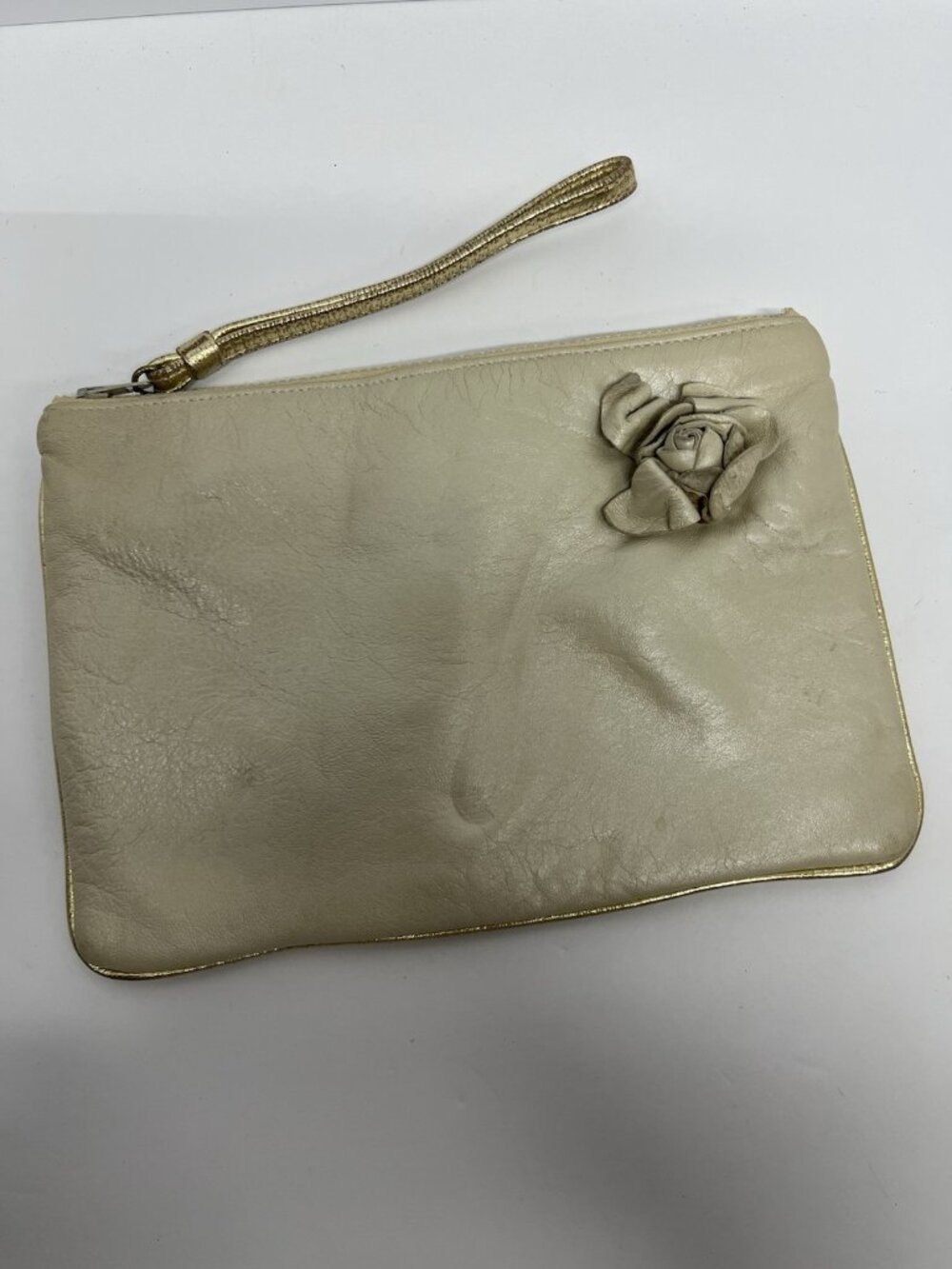 Ruth Saltz Bone Neutral Leather Handbag Vintage Purse Bag Flower - Picture 6 of 7